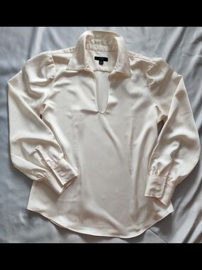 J.Crew Ivory Cream Silk-Look Fluid Puff Sleeve V-Neck Blouse - Size S